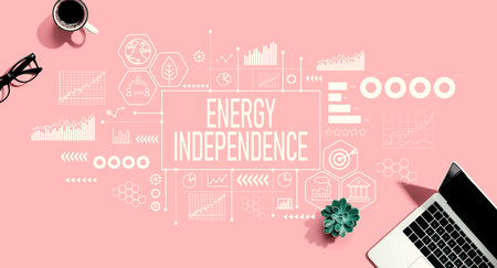 Energy Independence concept with laptop computerの写真素材