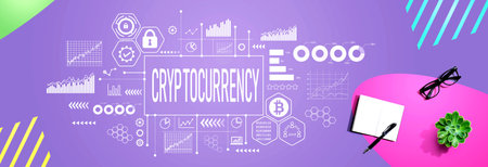 Cryptocurrency with notebook and penの写真素材