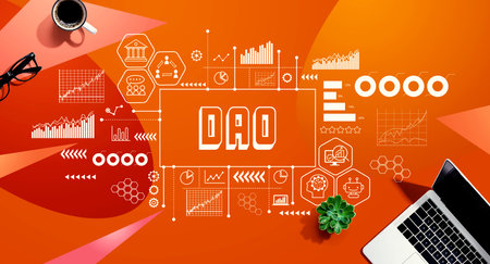 DAO theme with a laptop computerの写真素材