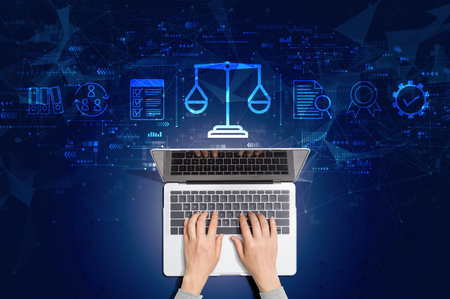 Legal advice service concept with person using laptopの写真素材