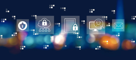 Data protection concept with blurred city at nightの写真素材