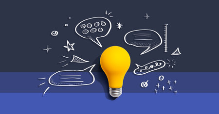 Brainstorming concept with a light bulb and speech bubblesの写真素材