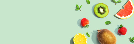 Collection of mixed fruits overhead viewの写真素材