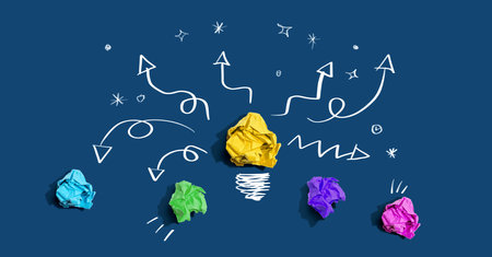 Brainstorming concept with a crumpled paper light bulbの写真素材