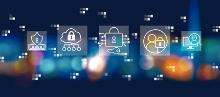 Data Security concept with blurred city at nightの写真素材