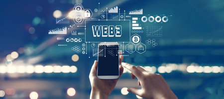 Web3 theme with person using smartphoneの写真素材