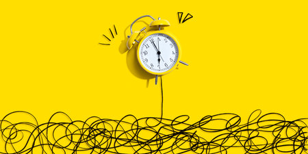 Alarm clock with chaos and confusion themeの写真素材