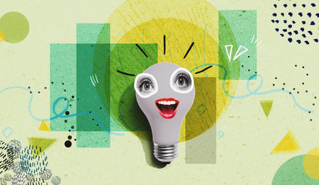 Idea light bulb with human eyes and mouth - Photo collageの写真素材