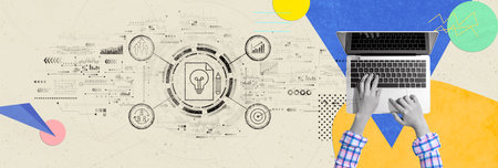 Idea of success theme with person using a laptop computerの写真素材