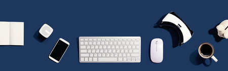 Computer keyboard with digital devicesの写真素材