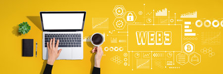 Web3 theme with person using laptop computerの写真素材