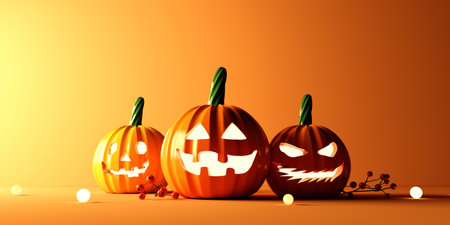 Halloween theme with pumpkin ghosts - 3Dの写真素材