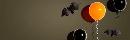 Orange and black balloons with batsの写真素材