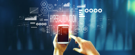 Hyperautomation theme with person using smartphoneの写真素材