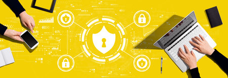Cyber security theme with people working togetherの写真素材