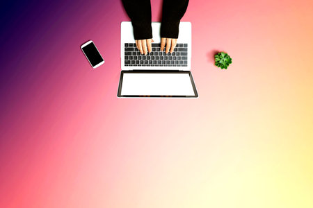 Person using a laptop computerの写真素材