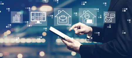 Telework theme with businessman using a tabletの写真素材