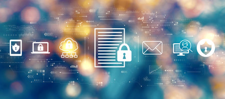 Data protection concept with blurred city at nightの写真素材