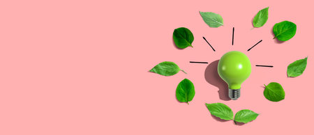 Light bulbs with green leavesの写真素材