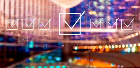 Checklist concept with big city at nightの写真素材