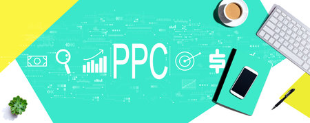 PPC - Pay per click concept with computer keyboard and office itemsの写真素材