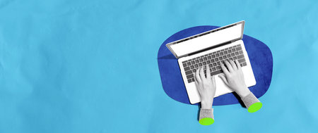 Person using a laptop computerの写真素材