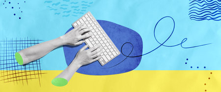 Person using a computer keyboardの写真素材