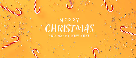 Christmas candy canes and confetti - 3D renderの写真素材