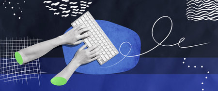 Person using a computer keyboardの写真素材