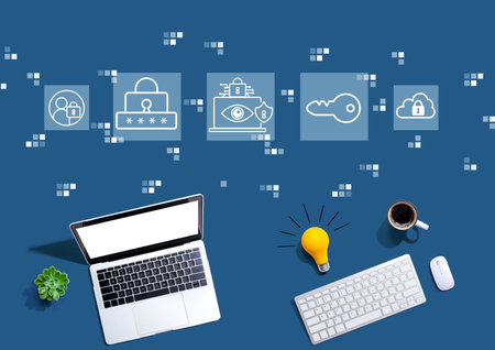 Data Privacy concept with computers with a light bulbの写真素材