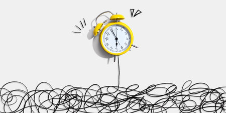 Alarm clock with chaos and confusion themeの写真素材
