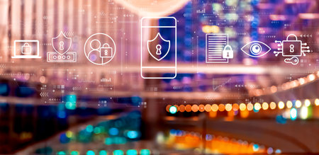 Data Privacy concept with big city at nightの写真素材