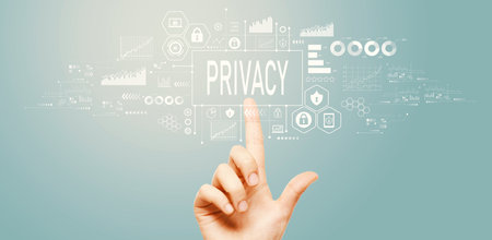 Privacy theme with hand pressing a buttonの写真素材