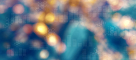 Digital graphs and hexagon grids with blurred city at nightの写真素材