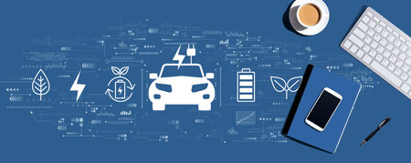 EV concept with computer keyboard and office itemsの写真素材