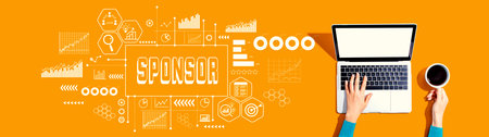 Sponsor theme with person using a laptopの写真素材