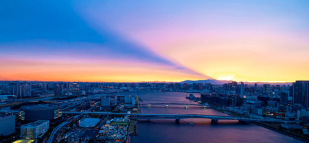 Mount Fuji as seen from Tokyo with dramatic sunset