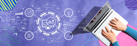 Marketing Strategy concept with person using a laptopの写真素材