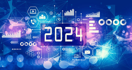 2024 New Year concept with technology light backgroundの写真素材