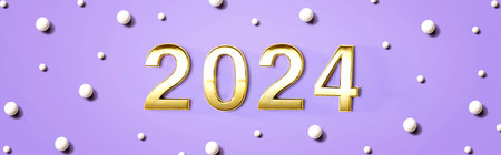 2024 new year theme with white candy dotsの写真素材