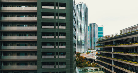 Closeup of skyscraper facade abstract urban backgroundの写真素材
