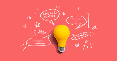 Brainstorming concept with a light bulb and speech bubblesの写真素材