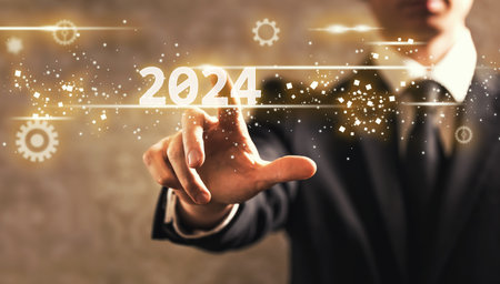2024 text with businessmanの写真素材