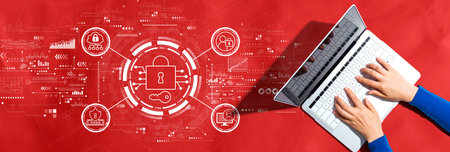 Data Security concept with person using a laptopの写真素材