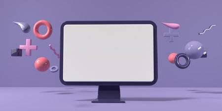 Desktop computer with blank screen - 3Dの写真素材