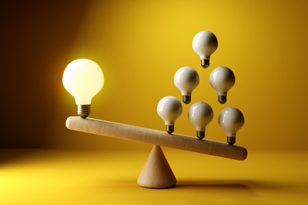 Many ideas versus one big idea with light bulbs - 3Dの写真素材