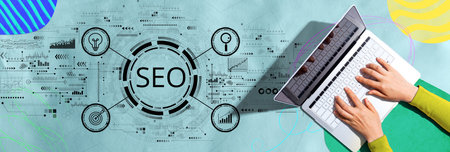 SEO concept with person using a laptopの写真素材
