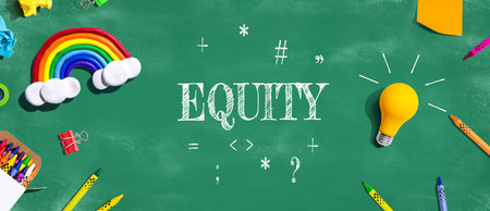 Equity theme with school supplies - flat layの写真素材