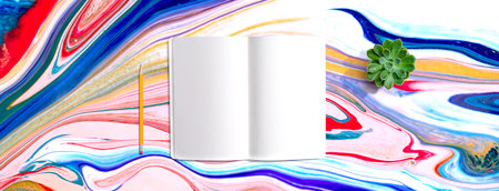 Blank white notebook from aboveの写真素材