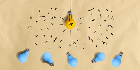 One out unique idea light bulb conceptの写真素材